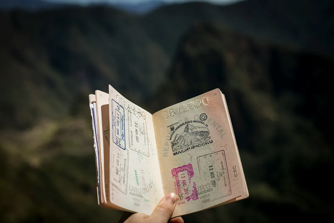 Open passport with stamps - Romanian citizenship Open passport with stamps - Romanian citizenship